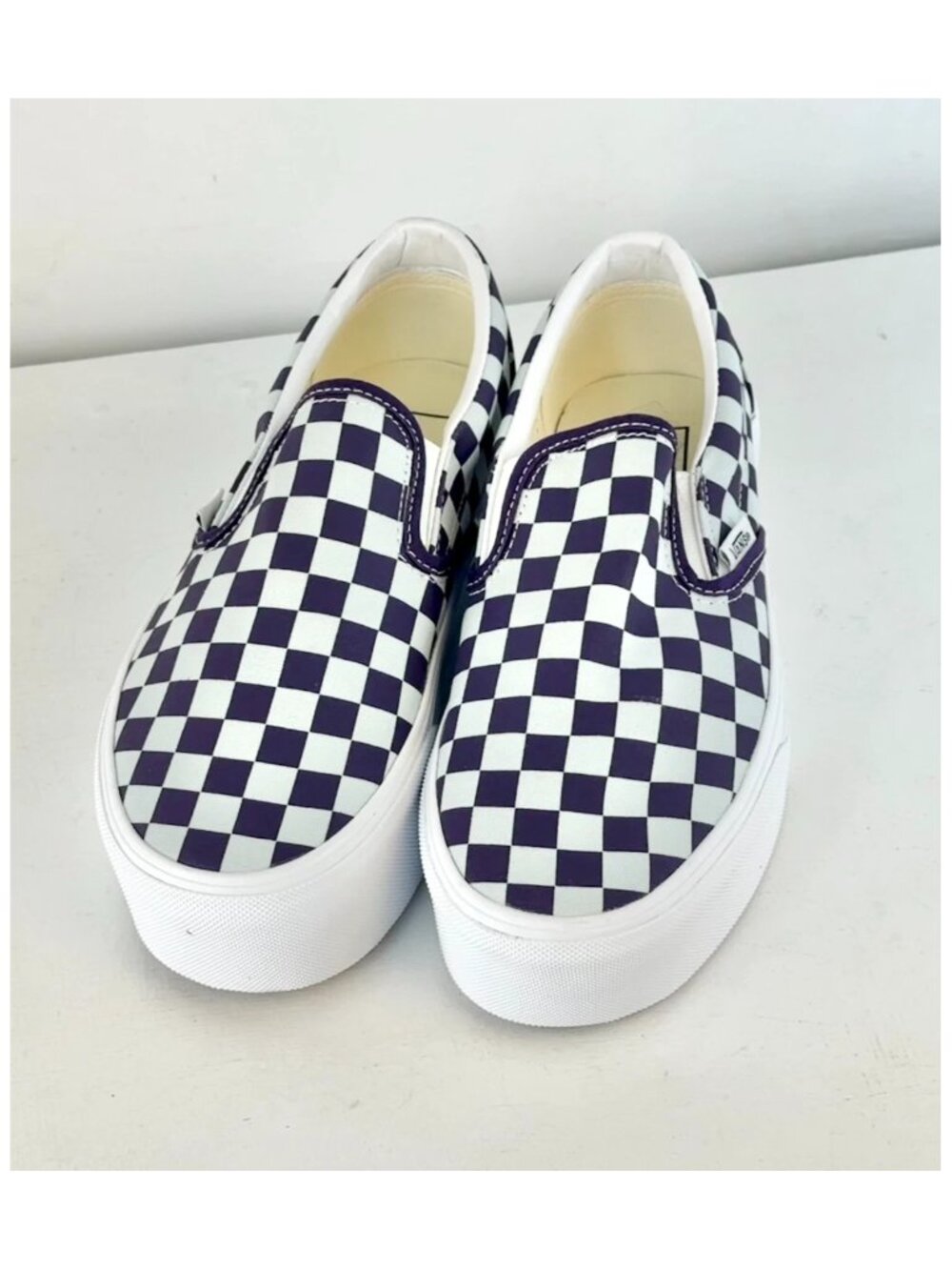 M4.5, W6 -Vans Classic Slip-On Platform Checkerboard Shoe-Mist Blue/Gothic Grape - Picture 5 of 8